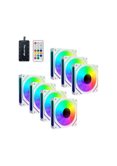 Revenge Infinity Hexagon 7in1 Beyaz Kumandalı 12cm Rgb Fan Seti Fan Kontrolör Dahil 120mm 7li Kasa Fanı