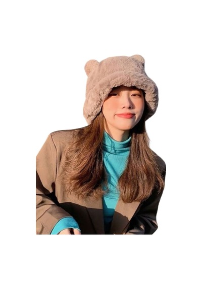 Uniquetrenders Kadın Sevimli Ayı Kulak Peluş Bucket Şapka Vizon
