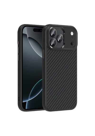 Lexroo Apple iPhone Uyumlu 17 Pro Max Mag Safe Şarj Özellikli Karbon Fiber Görünümlü Truva Silikon Kılıf - Siyah