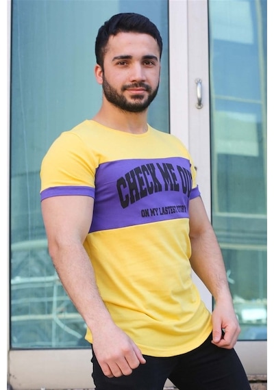 Madmext Baskı Detaylı Sarı Tişört 3013