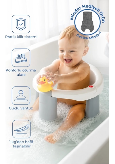 Babyjem Önden Açılır Banyo ve Mama Oturağı Ve Hediye Minderli - 2 li Set Kum Beji Çok Renkli