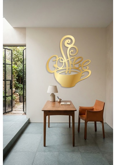 Coffee Metal Duvar Tablosu - Duvar Dekoru - Altın - 42 X 50 Cm