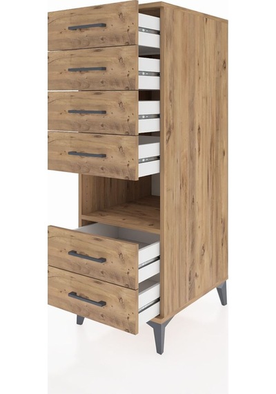 Kronos Dolap Tek Raflı 6 Çekmeceli 44x59x134 Çam-çam Atlas Çam