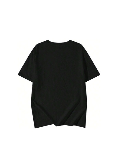 Unisex Siyah Oversize Mffm Baskılı Örme T-shirt Siyah