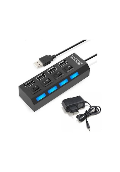 4 Port Usb 2.0 Çoklayıcı Hub Işıklı On Off Düğmeli Adaptörlü (533634797)