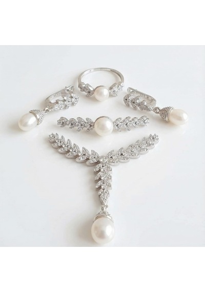 925 Ayar Papatya Silver Gerçek Kültür İncisi Set.rose.gold.rodaj Gümüş