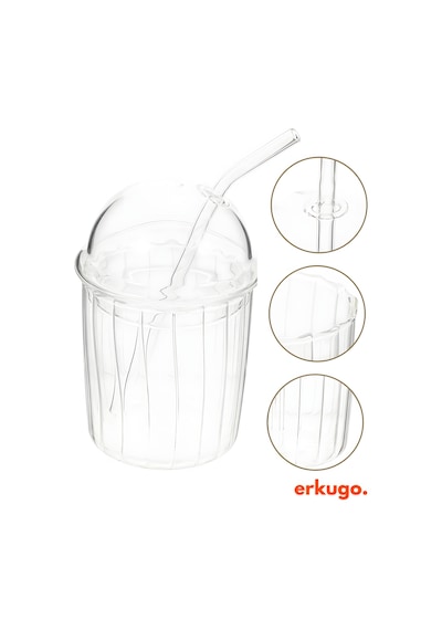 Cam Kapaklı Pipetli Borosilikat Sunum Bardağı, Isıya Dayanıklı Bardak, Kahve Bardağı 550 Ml Icemocha