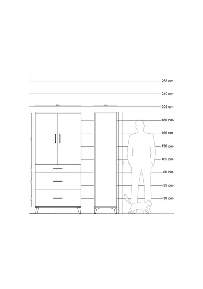 Hyperion Dolap 3 Raflı 3 Çekmeceli 2 Kapaklı 88x44x195 Antrasit-çam Antrasit