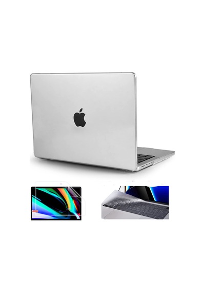 Apple Uyumlu MacBook Pro 14.2 2021 A2442 Kılıf Koruma Kılıfı Hardcase 3Lü Set Siyah