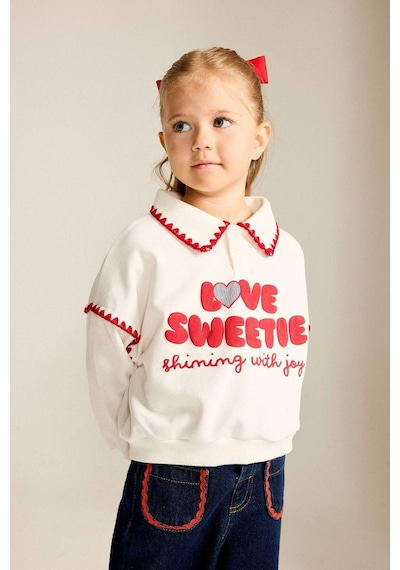 Defacto Polo Yaka Baskılı Kalın Sweatshirt Kumaşı Sweatshirt Kız Bebek I0898a526auer105 Ekru-er105