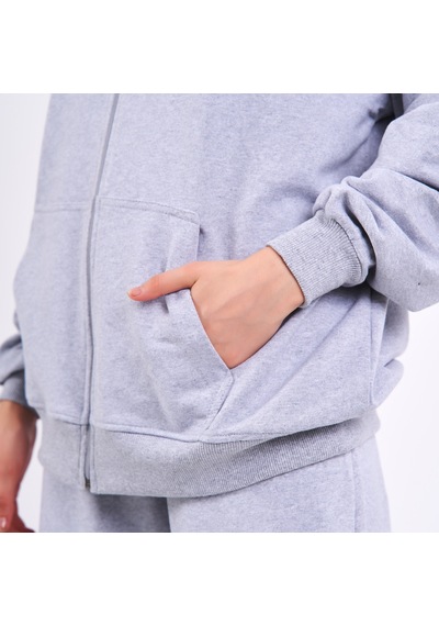 Mmetalic Kadın Gri Normal Kalıp Basic Beli Lastikli Kapüşonlu Oversize Mevsimlik Alt Üst Eşofman Takımı