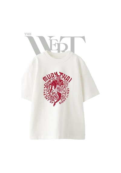 Thewert Muay Thai 5 Tasarım Baskılı Ünisex Beyaz Oversize T-shirt