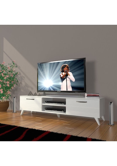 Decoraktiv Eko 140 Mdf Dvd Retro Tv Ünitesi Tv Sehpası - Parlak Beyaz Parlak Beyaz