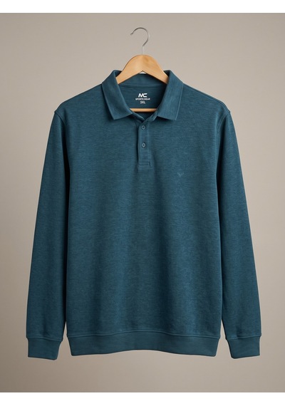 Maccali Erkek Petrol Büyük Beden Polo Yaka Battal Sweatshirt
