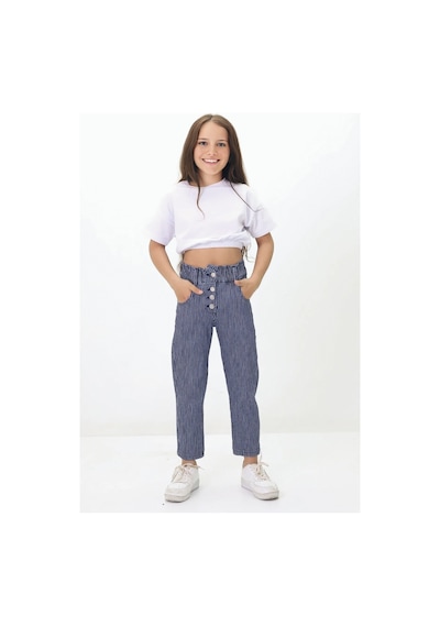 Gzt Tekstil Kız C Ocuk Pantolon Tarzına Güvenen Kızlar İçin Pamuk Çizgili Likralı Kot Pantolon 6-15 Yaş Denim