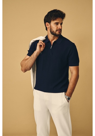 Back And Bond Regular Fit Lacivert Fermuarlı Tişört