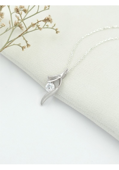 Brezza Lusso Jewelry Gümüş Zarif Tasarım Zirkon Taşlı Kadın Kolye 45 CM