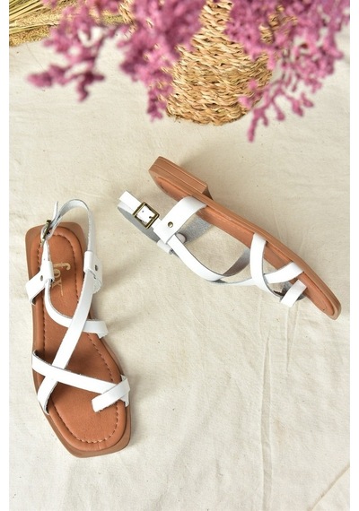 Fox Shoes Beyaz Hakiki Deri Kadın Sandalet (534626724)
