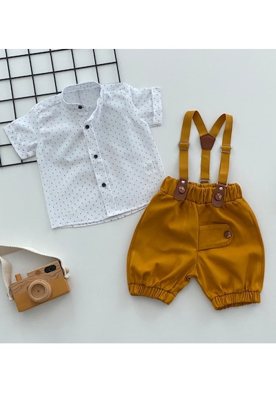 Murat Baby Yalmanlıbebe Neşeli Bebeklerimize Çapa Desen Hakim Yaka Pantolon Askılı Kısa K (548623292) Beyaz - Sarı