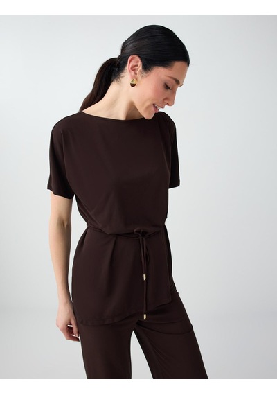 Jimmy Key Acı Kahve Bisiklet Yaka Düşük Omuz Beli Büzgülü Örme Bluz 6sw035507803