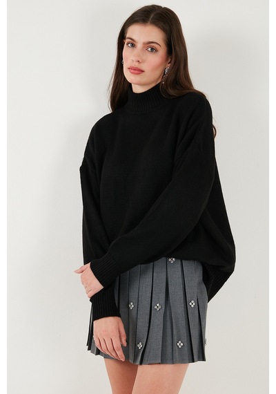 Lela Premium Oversize Fit Balıkçı Yaka Yumuşak Dokulu Triko Bayan Kazak 680Kz00469 Siyah