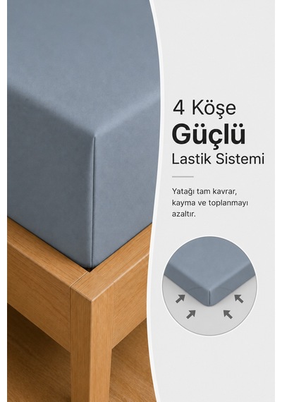 %100 Pamuk Penye Lastikli Çarşaf - Çift Kişilik Gri