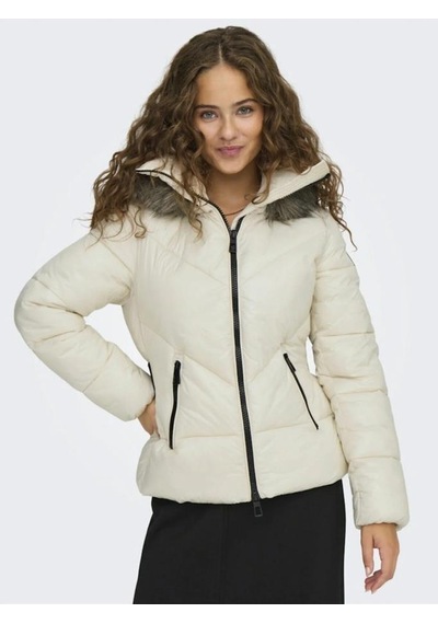 Only 15322003 Onlfever Short Puffer Bırch Kadın Mont Ekru