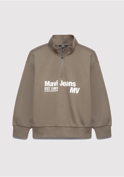 Mavi - Yarı Fermuarlı Haki Sweatshirt 6s10142-86961 Yeşil