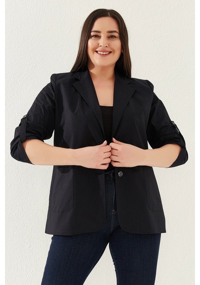 Lady Majestic %100 Cotton Büyük Beden Ceket - Siyah