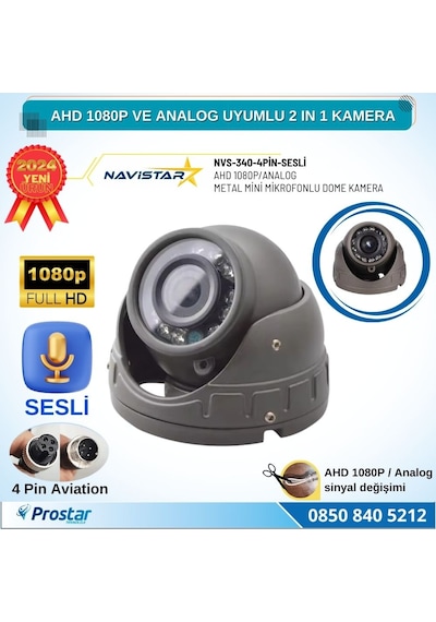 Mikrofonlu Ahd 1080p Ve Analog Pal Dönüşümlü Gece Görüşlü 4 Pin Mini Metal Dome Araç Kamerası
