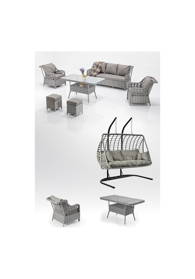 Dora Garden Home Ecem 7 Kişilik Rattan Bahçe Mobilyası Ve 2 Kişilik Rattan Salıncak Seti-açık Gri Siyah Çizgili Dora Garden Home Ecem 7 Kişilik Rattan Bahçe Mobilyası Ve 2 Kişilik Rattan Salıncak Seti-açık Gri Siyah Çizgili