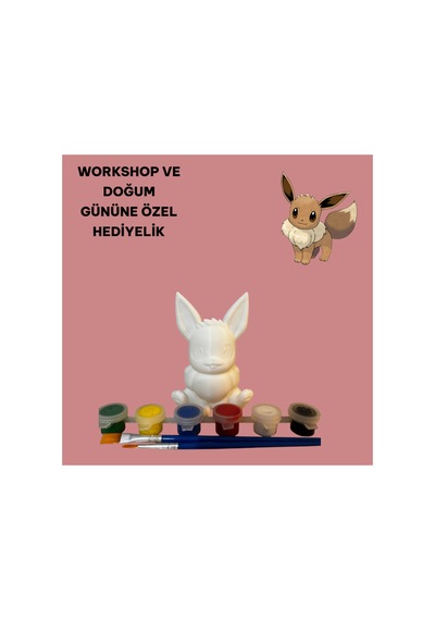 3d Evee Pokemon Figür Boyama Seti - Kendin Boya Hobi Ve Etkinlik Seti - Akrilik Boya + 2 Fırça