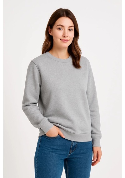 Novalisse Kadın 3 İplik Pamuklu Düz Bisiklet Yaka Sweatshirt - Gri Çoklu Renk