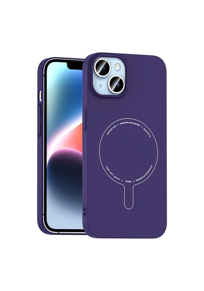 Maks Technology iPhone Uyumlu 14 Kılıf M-safe Şarj Özellikli Kamera Korumalı Mkst Elio Sert Pc Kapak - Derin Mor