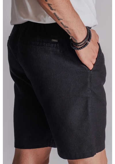 Braccas Erkek Yandan Cepli Beli Lastikli Keten Dokulu Relaxed Fit Jogger Şort Siyah Siyah