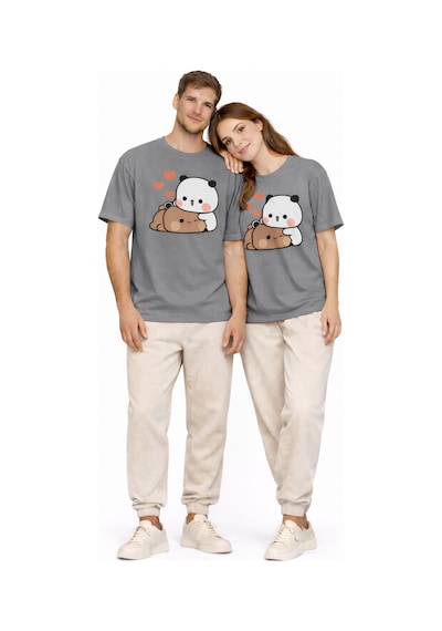 Nevermınd Sevimli Panda Baskılı Sevgili Kombini Çift Tişört Oversize Unisex Çift Kombin 2'li Set Antrasit Antrasit Nevermınd Sevimli Panda Baskılı Sevgili Kombini Çift Tişört Oversize Unisex Çift Kombin 2'li Set Antrasit Antrasit