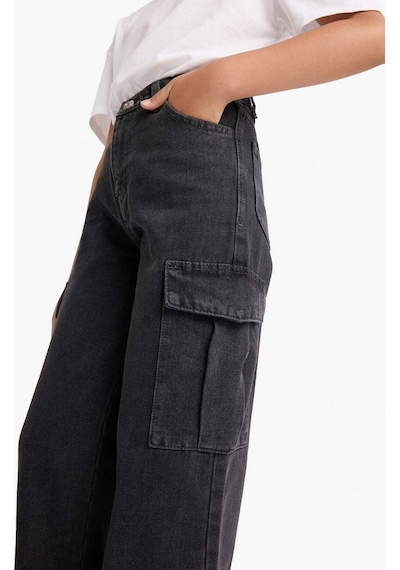 Defacto Kız Çocuk Wide Leg Kargo Geniş Paça Jean Pantolon E7323a825aunm36 Antrasit