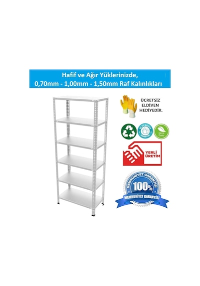 Raf Burada  6 Katlı Galvaniz Çelik Raf - Depo, Arşiv, Kiler, Dosya, Market Rafı-43x93x200 cm- 0.70 mm