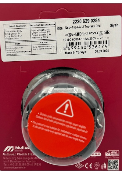 Mutlusan Rita Usb+type-c Li Topraklı Priz Siyah