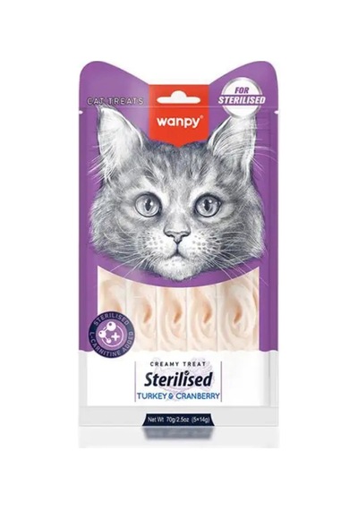 Wanpy Hindi & Kızılcıklı Kısırlaştırılmış Kedi Krema Ödülü 5 X 14 Gr