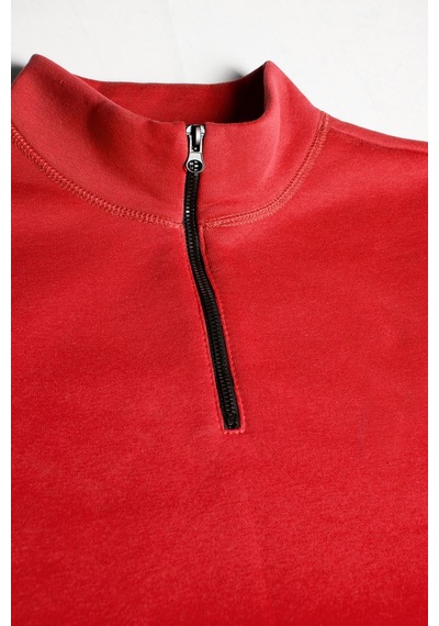Terapi Men Erkek Açık Kırmızı Yarım Fermuarlı Basic Düz Sweatshirt Açık Kırmızı