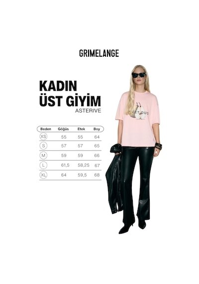 Grımelange Asterıve Kadın Organik Pamuklu Baskılı Bisiklet Yaka Oversıze Somon T-shirt Somon