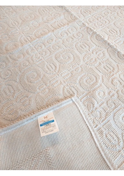 Pamuklu Bukle Lüks Kilim 140x200 -spiral Düz Krem Krem