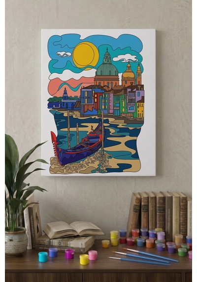 Venedik Manzaralı Mandala Tuval Boyama Seti 40x50 Cm