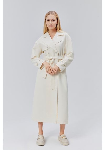 Oversize Rüzgarlık Detaylı Trençkot Taş