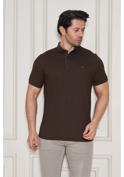 Jeus Erkek Pike Lacoste Kumaş Yakalı Kahverengi Tshirt