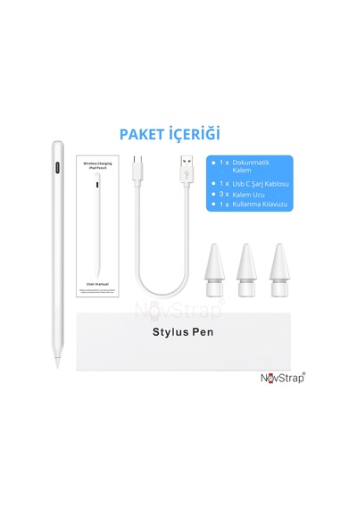 Novstrap Apple Uyumlu iPad  Pro 12.9 4/5/6/7 Nesil M4 İle Tablet Kalemi Pencil Avuç İçi Reddi Manyetik Şarj