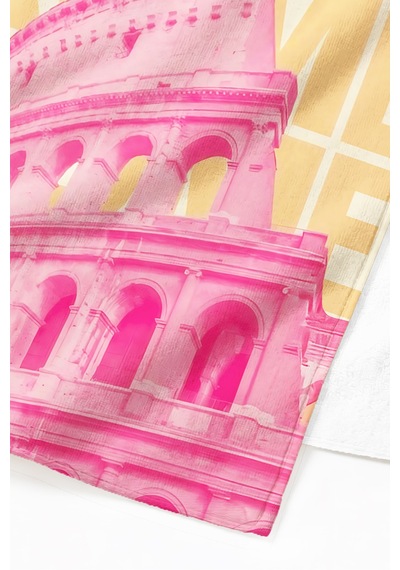 Roma Temalı Şehir Manzaralı Plaj Havlusu-italyan Modern Pembe Turuncu Hızlı Kuruyan Mikrofiber Havlu Çok Renkli