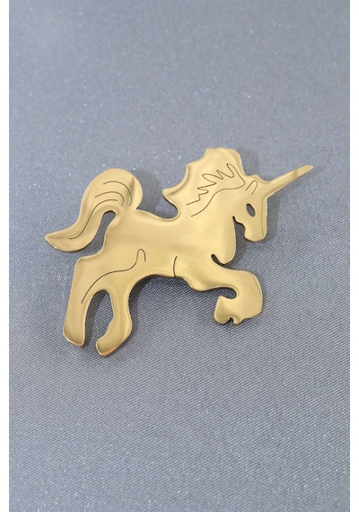 Çelik Efsanevi Saf Ve Masum Ölümsüzlük Atı Tek Boynuz Unicorn Broş. Yaka İğnesi Unicorn Broş. Unisex Gold
