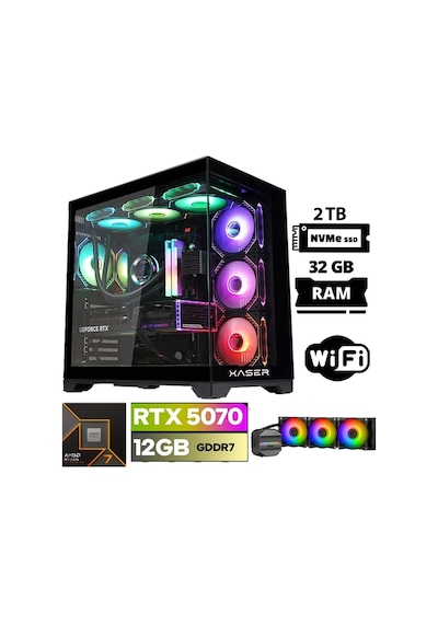 Xaser Lexus X140 R7-9800X3D 32 GB 2 TB M.2 NVMe SSD 12 GB RTX5070 Free Dos Masaüstü Oyuncu Bilgisayarı